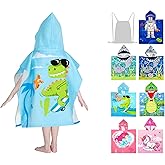 growell Hooded Kids Beach Towels - Toddler Bath Towel Girls Boys Swim Cover-ups for Ages 4 to 10 Kids Pool Towels Quick Dry Lightweight Soft Microfiber Poncho 30x30 with Bag (Dino Skating)