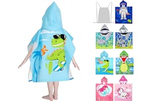 growell Hooded Kids Beach Towels - Toddler Bath Towel Girls Boys Swim Cover-ups for Ages 4 to 10 Kids Pool Towels Quick Dry Lightweight Soft Microfiber Poncho 30x30 with Bag (Dino Skating)