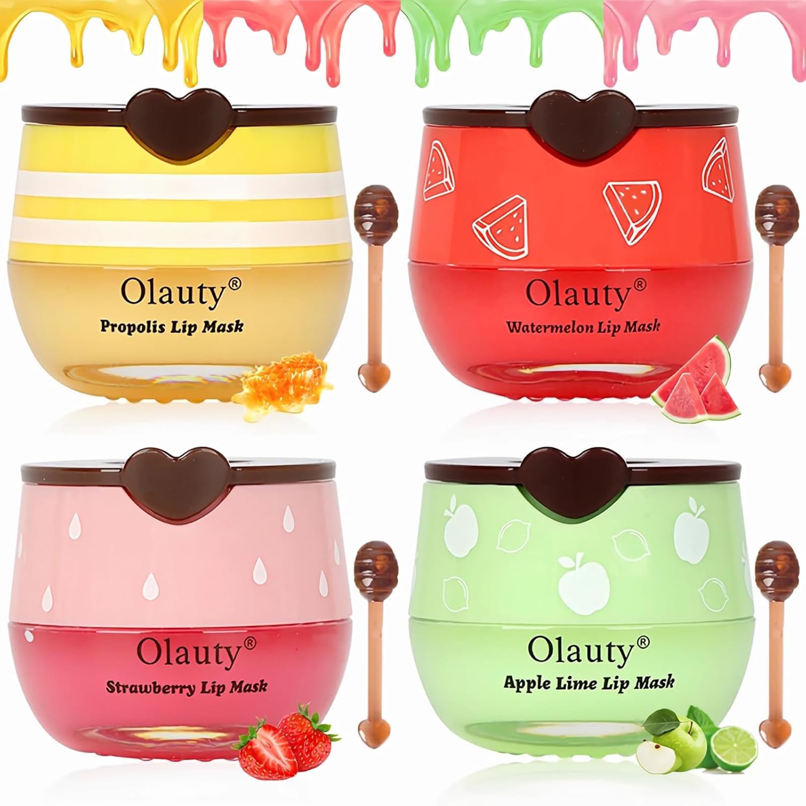 TITIMORE 4Pcs Bee Lip Balm Honey Pot,Strawberry Lip Mask Honey Lip Balm Uk,Propolis Moisturizing Lip Sleeping Mask Reduces Lip Lines,Hydrating Prevention Dry and Cracked Lip Scrubs Exfoliator — image 1