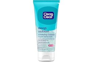 Clean & Clear Deep Action Exfoliating Facial Cleanser, Scrub & Face Wash, Pro-Vitamin B5, Lactic & Glycolic Acids, Oil-Free Gentle Daily Exfoliator for Soft, Smooth, Hydrated Skin, Vegan, 7 Fl Oz Tube