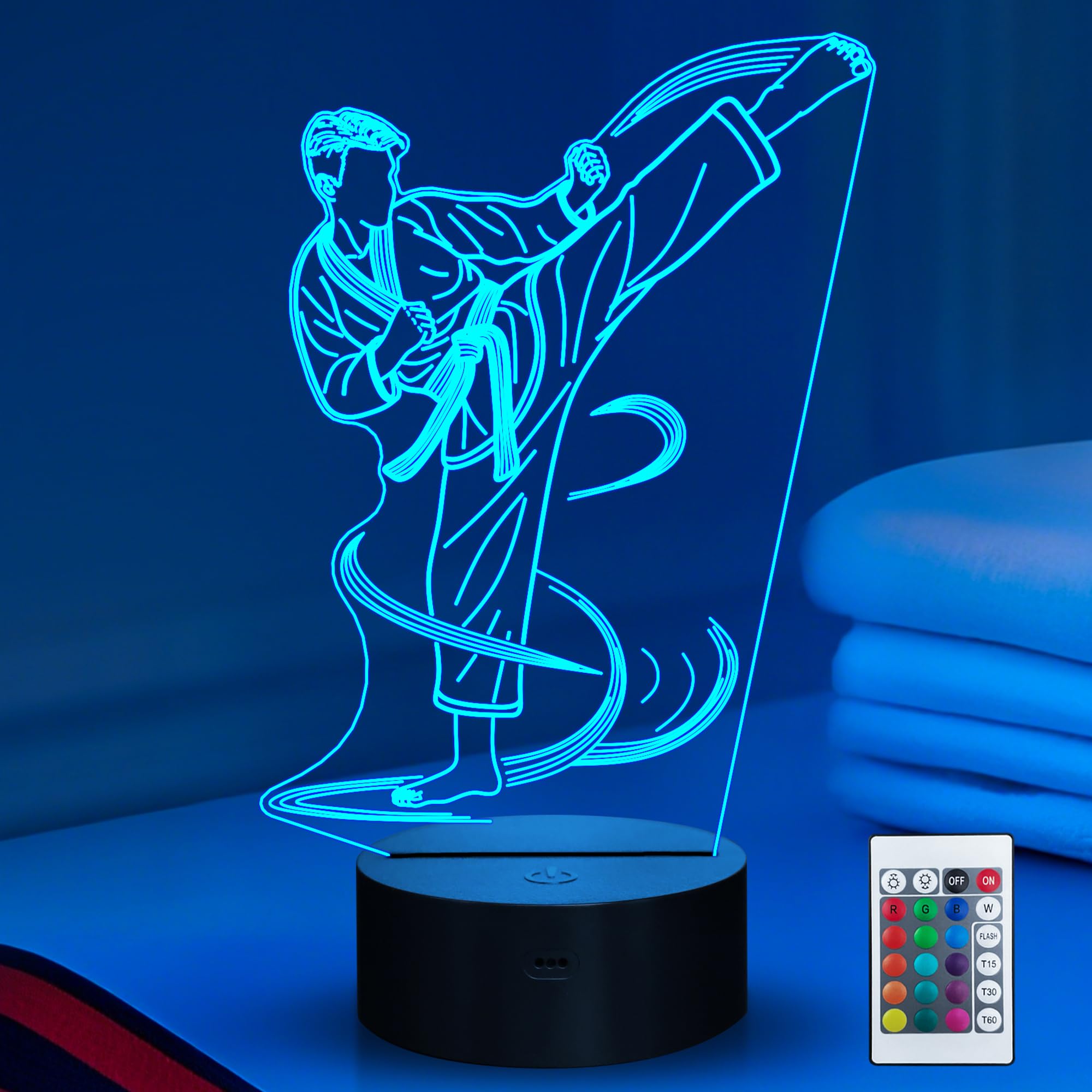 Ammonite Karate Nachtlicht, Karate Spieler 3D Lampe 16 Farben wechselnd mit Fernbedienung und Timer, Männer Karate Dekoration Licht Geburtstag Weihnachten Geschenke für Kinder Jungen Sport Fan