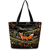 ZhuVantrix Cartoon Fox Tote Bag Reusable Grocery Bags Cute Aesthetic Shopping Shoulder Handbag with Interior Zipper Pocket Lightweight & Washable Stylish Cartoon Fox Present for Women