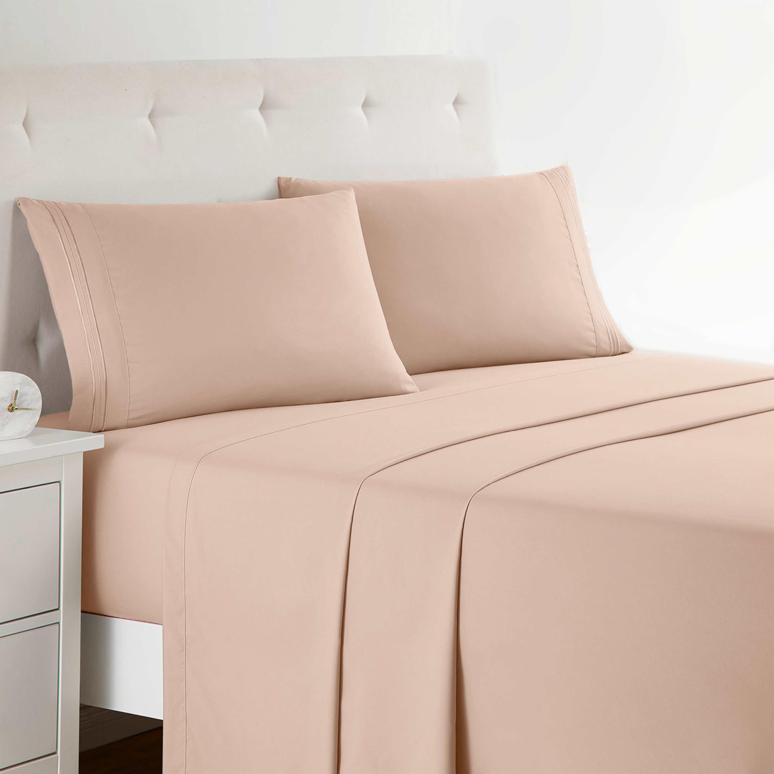 Clara Clark Bed Sheets, Premier 1800 Series 4 Piece Bed Sheet Set, Deep Pocket, Wrinkle, Fade, Stain Resistant, Luxury Soft Bedding Sheets & Pillowcases, King, Peach — image 1