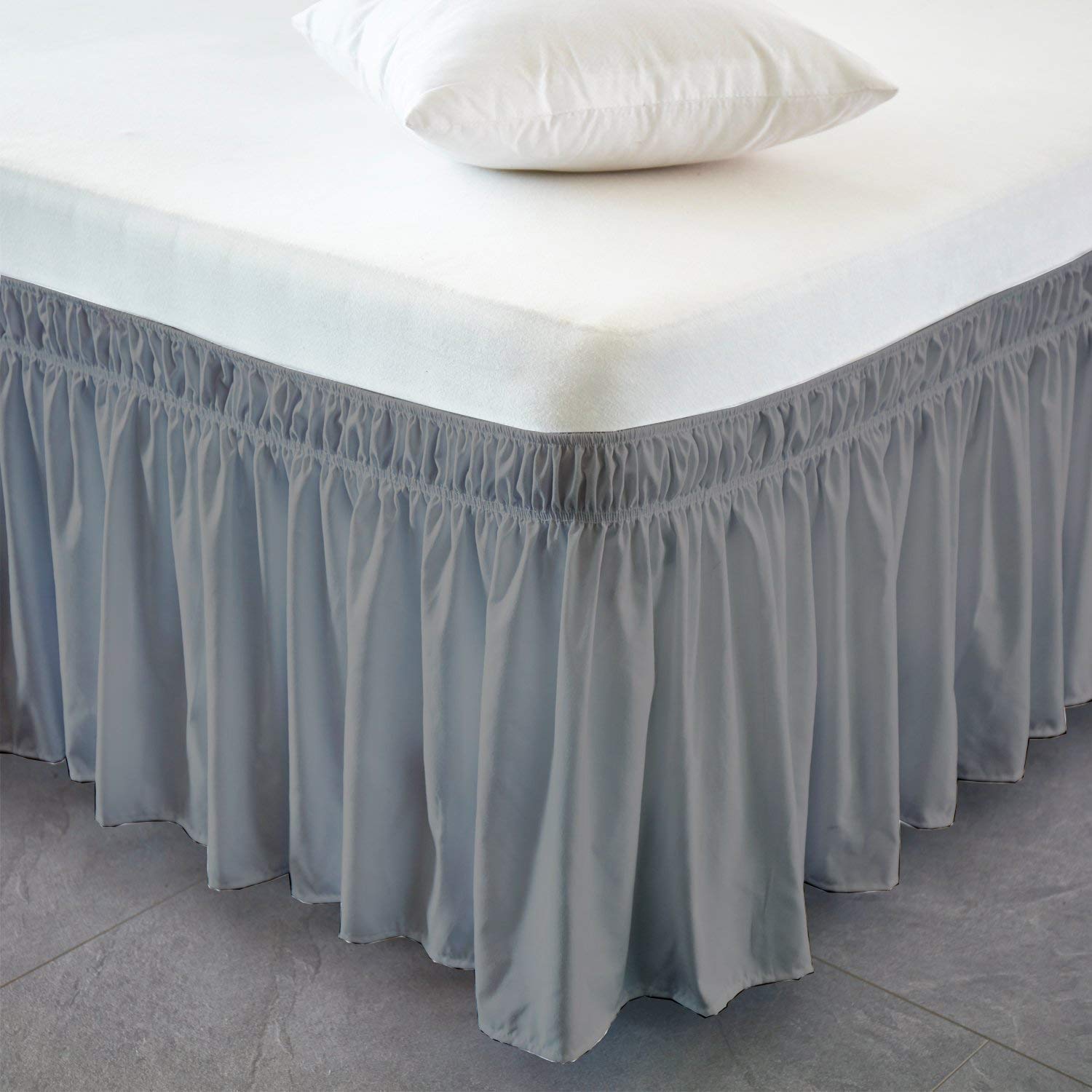 Kotton Culture bed skirt trendy and luxurious 100% cotton wrap around bed valance adjustable easy off easy on bedroom decor with upto 13"-16" / 33cm - 40cm ruffle drop (double/full, silver)