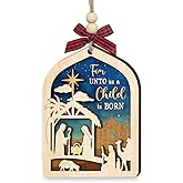 Nativity Christmas Ornaments 2025 - Holy Family Nativity Scene Ornament, Religious Gifts for Women, Men - for Unto Us Christians, Catholic Keepsake Ornaments, 2 Layered Wooden Hanging Decor