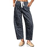 Vetinee Barrel Jeans Women Trendy Wide Leg Leopard Cheetah Pants High Waisted Pull On Drawstring Stretchy Denim Pants