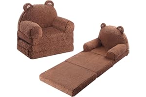 MOMCAYWEX Kids Sofa, Sherpa Couch with Tri-Layer Foam Cushions, Comfy Seating for Kids Age 18 Months and Up, Brown