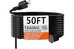 HUANCHAIN 50 FT 16 Gauge Black Indoor Outdoor Extension Cord Waterproof, Flexible Cold Weather 3 Prong Electric Cord Outside, 13A 1625W 125V 16AWG SJTW, ETL Listed