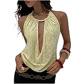 Verdusa Women's Sexy Drape Cut Out Sequin Tops Club Party Tie Backless Halter Top Festival Outfits