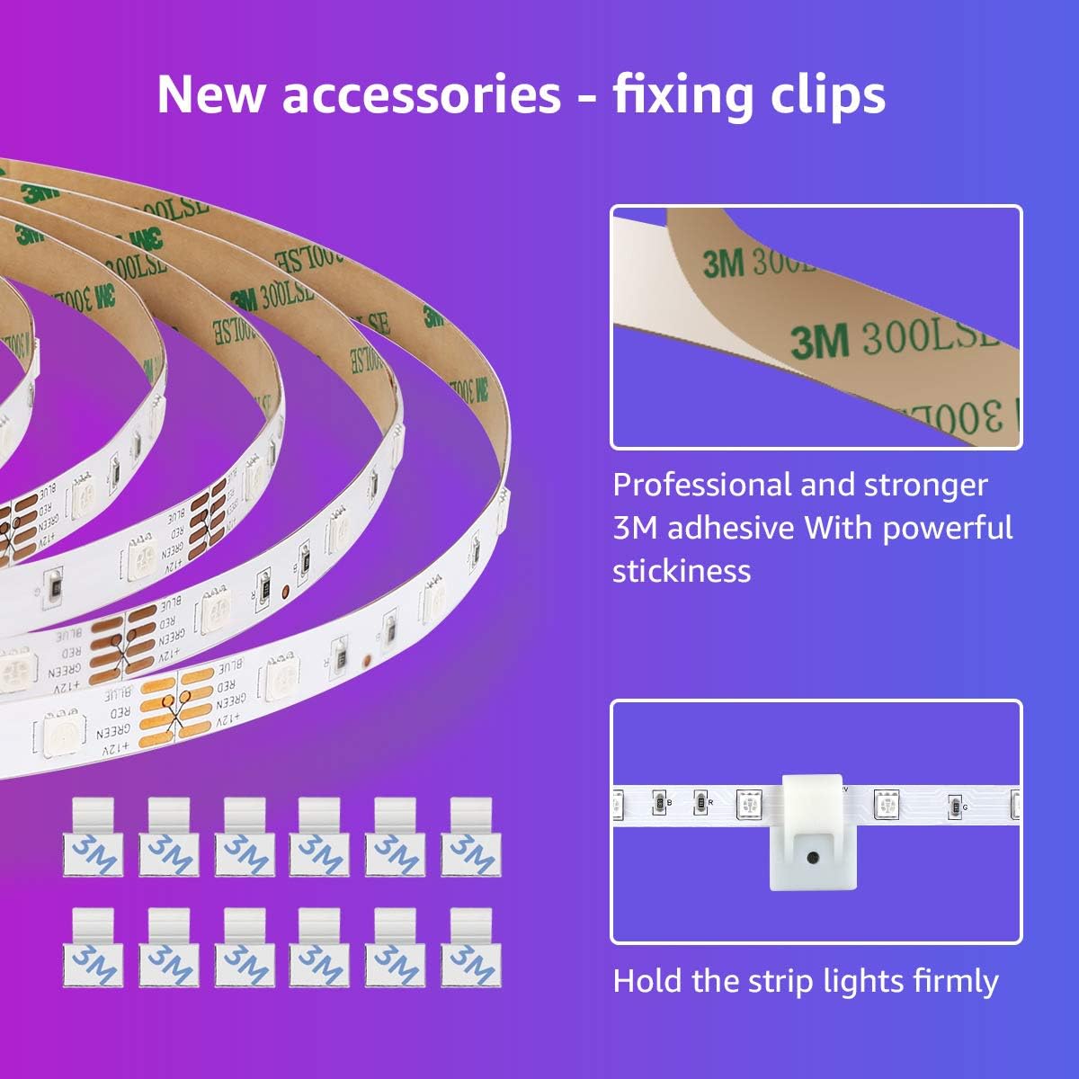 Lepro 50ft LED Strip Lights, Ultra-Long RGB 5050 LED Strips with Remote Controller and Fixing Clips, Color Changing Tape Light with 12V ETL Listed Adapter for Bedroom, Room, Kitchen, Bar(2 X 24.6FT): Home Improvement