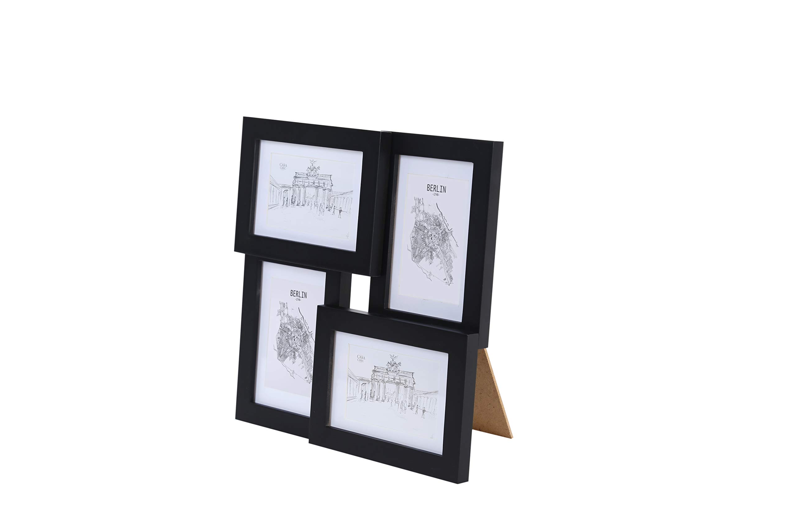 Classic by Casa Chic - Solid Wood Collage Frame - Holds Four 6x4 inch with Mount for 5x3 inch - Glass Front - Black