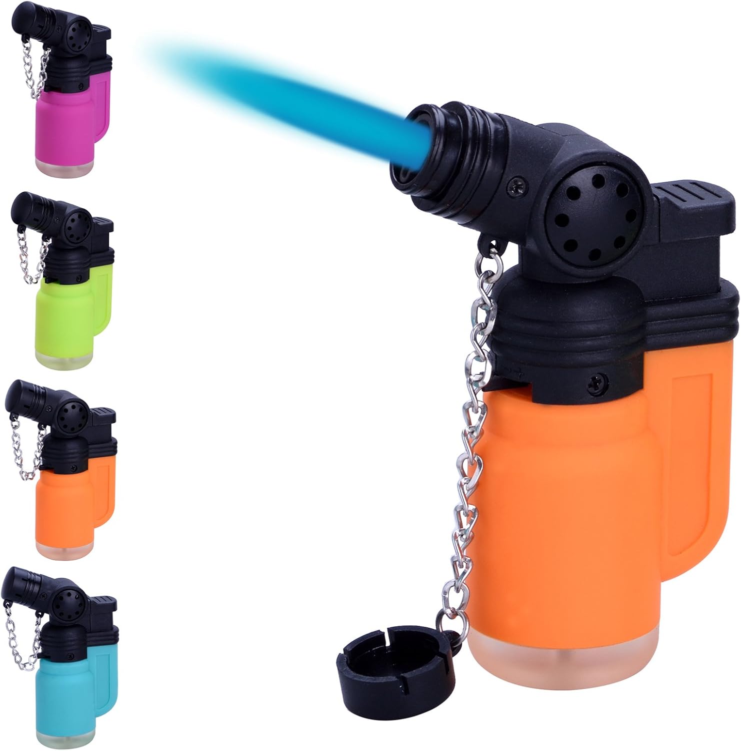 6 x Refillable Windproof Jet Blue Flame Angled Blowtorch Rubber Touch