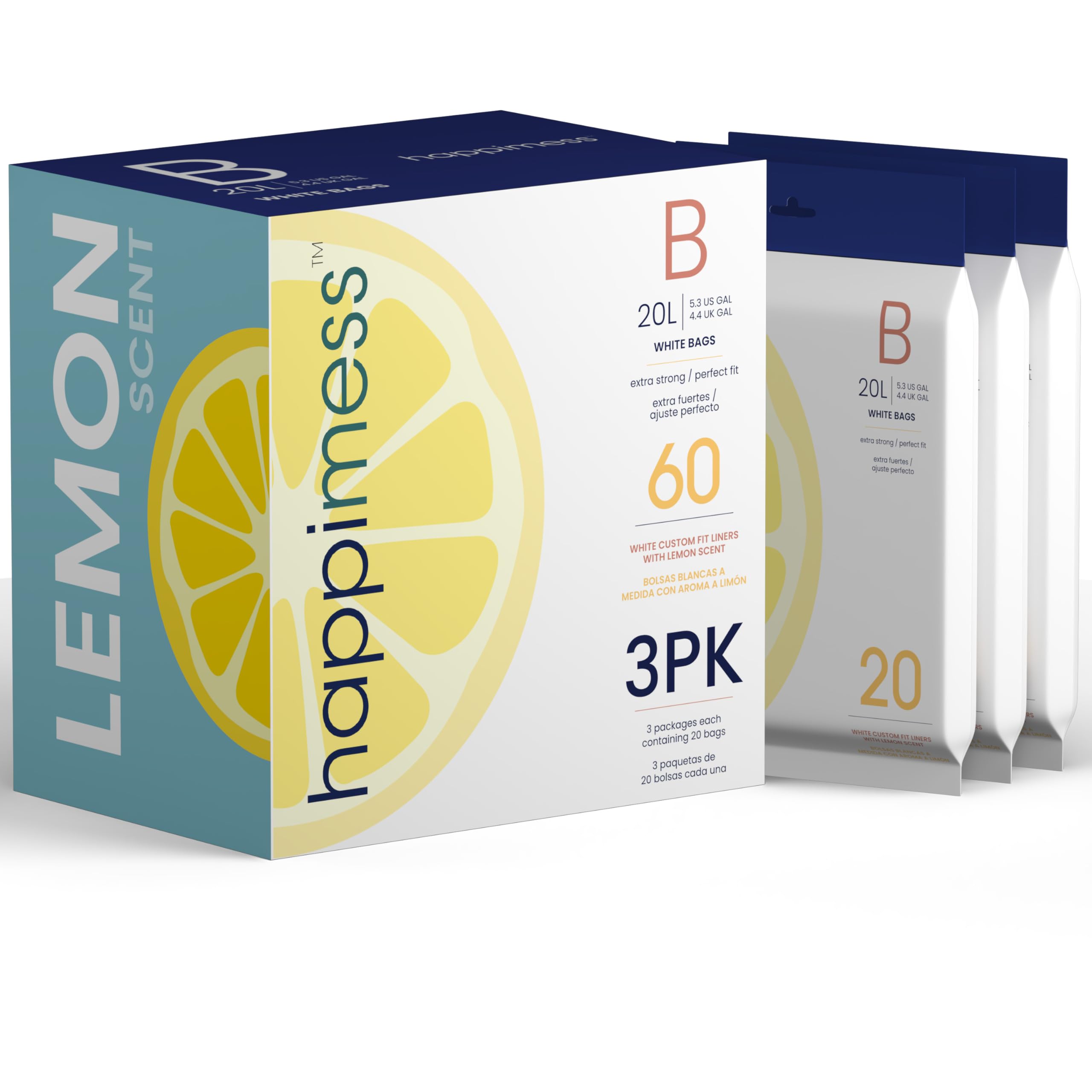 Photo 1 of happimess HPM3100B-WHITE 5.3-Gallon Lemon Scented Drawstring Trash Can Liner, White (60-Count, 3-Packs of 20 Liners)
