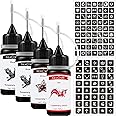 Temporary Tattoos Kit, Permanent Tattoo, 4 Pcs with Three Colors, DIY Tattoos, Full Kit 103 Pcs Adhesive Stencil for Women Kids Men Body Markers - 4 Bottles (Black*2/Red/Brown)