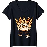 Womens Aries Queen Horoscope Astrological Sign Leopard Birthday V-Neck T-Shirt