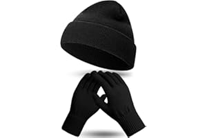ShinyMatch Winter Beanie Hat Gloves Set, Soft Knitted Hat Stretchy Gloves Warm Skull Cap Set for Women Men Gifts