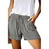 Basoteeuo Womens Shorts Summer Comfy Cotton Elastic Waist Drawstring Casual Shorts with Pockets