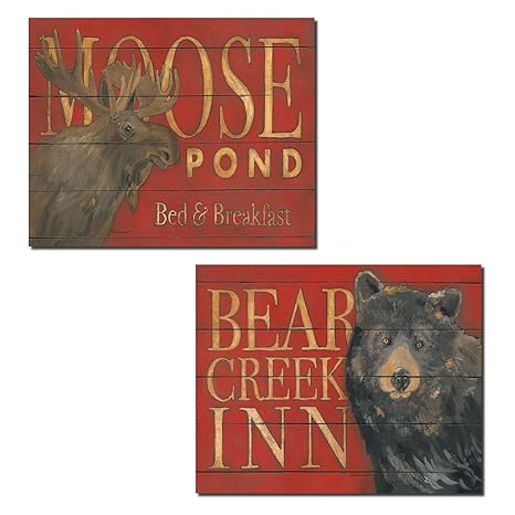 Rustic Moose Pond And Bear Creek Inn Cabin Lodge Decor Two