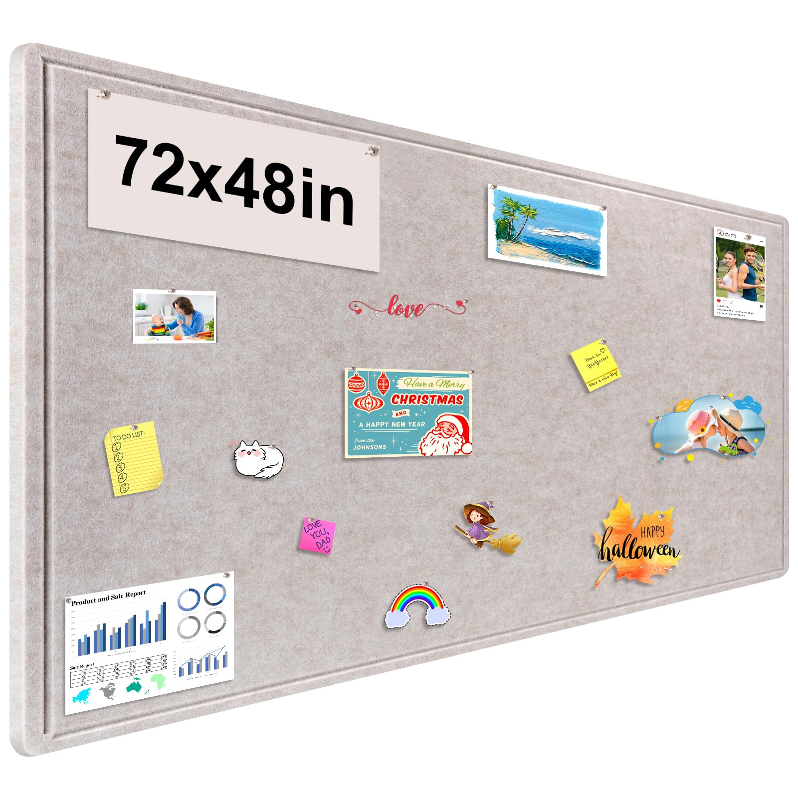 Photo 1 of Large Bulletin Board, Foldable 72x48 Inches Cork Board Alternative, Large Felt Board Decorative Pin Board for Wall, Foldable Photo Board Self-Adhesive Vision Board with 36 Pushpins Light Khaki
