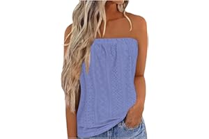 KIMLOOG Womens Tube Tops Strapless Bandeau Tank Tops Summer Casual Floral Shirts Smocked Ruffled Backless Sleeveless Blouses