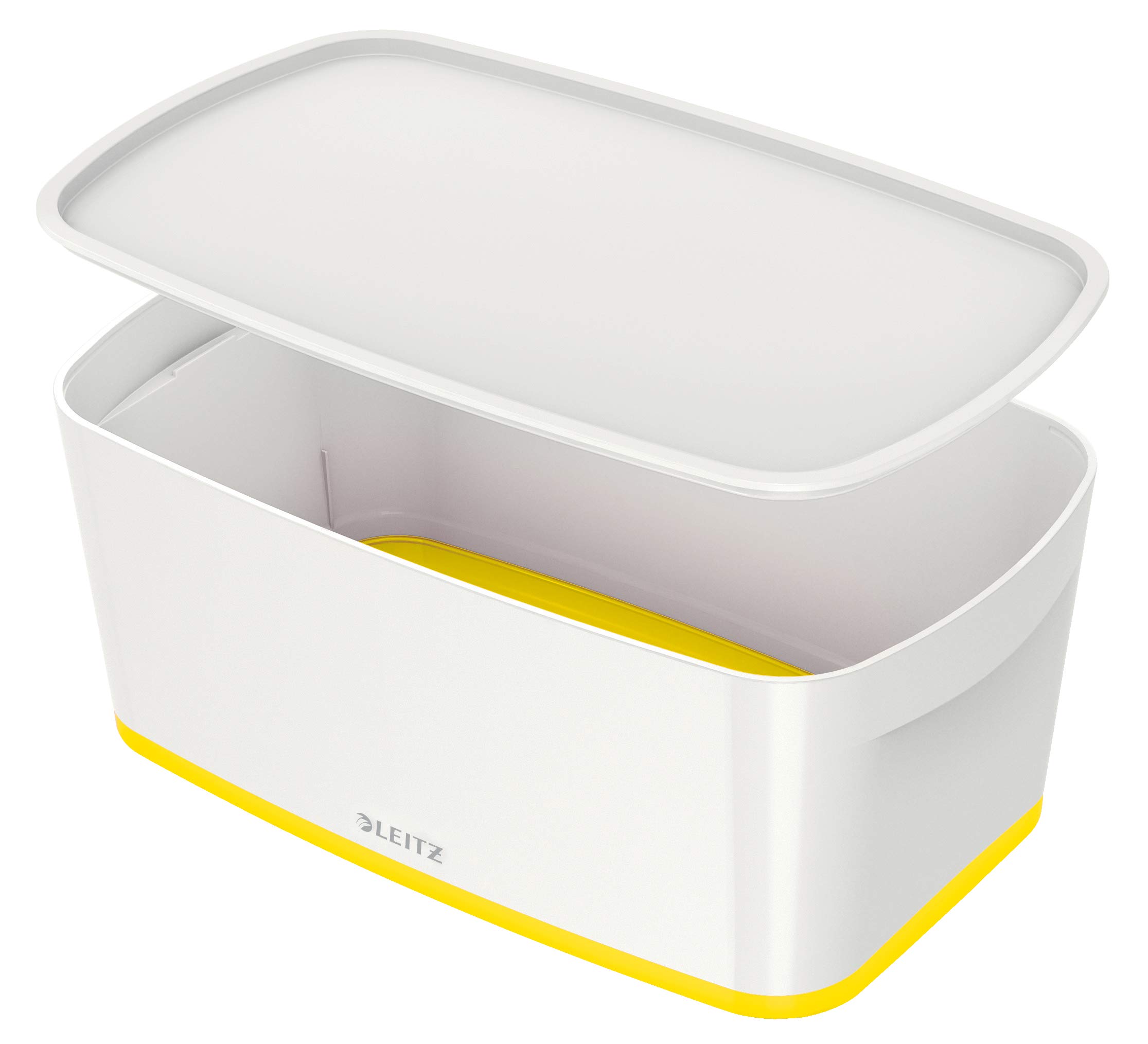Leitz A5 MyBox Small with Lid, Storage Box for Home and Office, 5 L, High Gloss, Plastic, White/Yellow