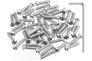 HELIFOUNER 100 Pieces M3 x 12mm, Thread Pitch 0.5mm, 304 Stainless Steel (18-8) Button Head Socket Cap Screws, Fully Threaded