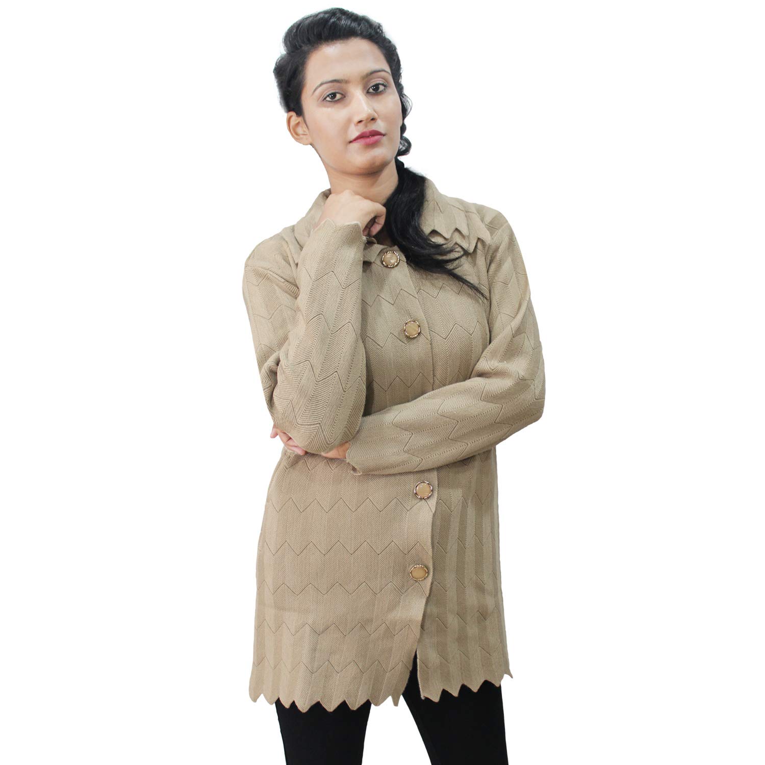 matelco women's wool long cardigan with collars (ad004rk1101bg_beige)