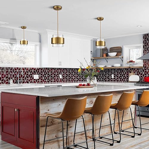 CLAXY Modern Brass Kitchen Pendant Light Height Adjustable Pendant Light  Clear Glass Shade