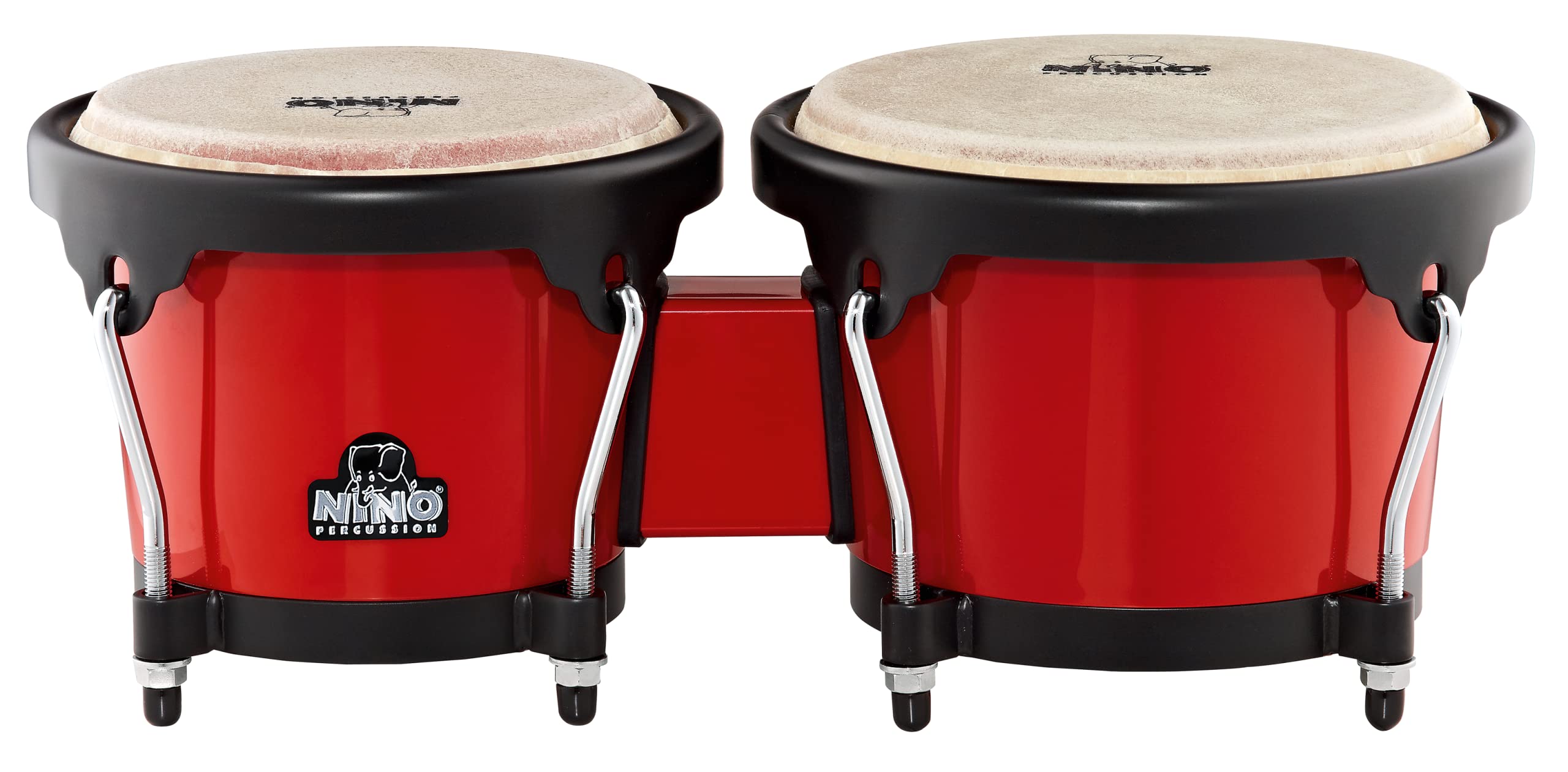 Nino Percussion Molded Bongo Plus - Musical Instrument for Children from 5 Years - 2 Hand Drums - ABS Plastic, Red (NINO17R-BK)