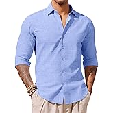 Yousify Mens Button Down Shirts Long Sleeve Casual Linen Dress Shirt Lightweight Beach Wedding Tops