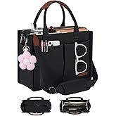 FIORETTO Womens Canvas Tote Bag Purse with Individual Compartment, Zipper Top, Reinforced Bottom & Luggage Sleeve