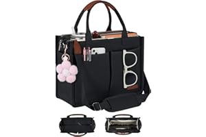 FIORETTO Womens Canvas Tote Bag Purse with Individual Compartment, Zipper Top, Reinforced Bottom & Luggage Sleeve