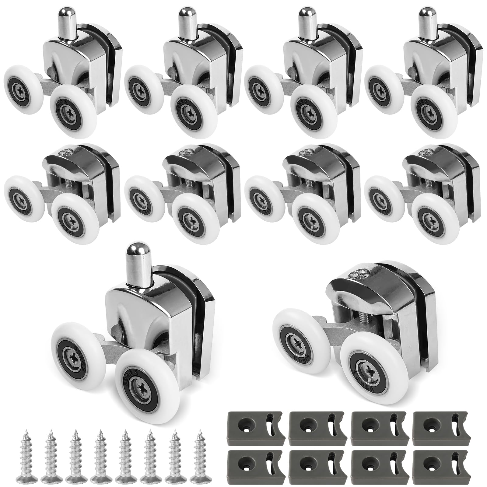8 Pcs Shower Door Rollers 23mm Curved Wheels With Anti-Collision Block and Screws - Zinc Alloy Replacement for Curved Bathroom Glass Doors