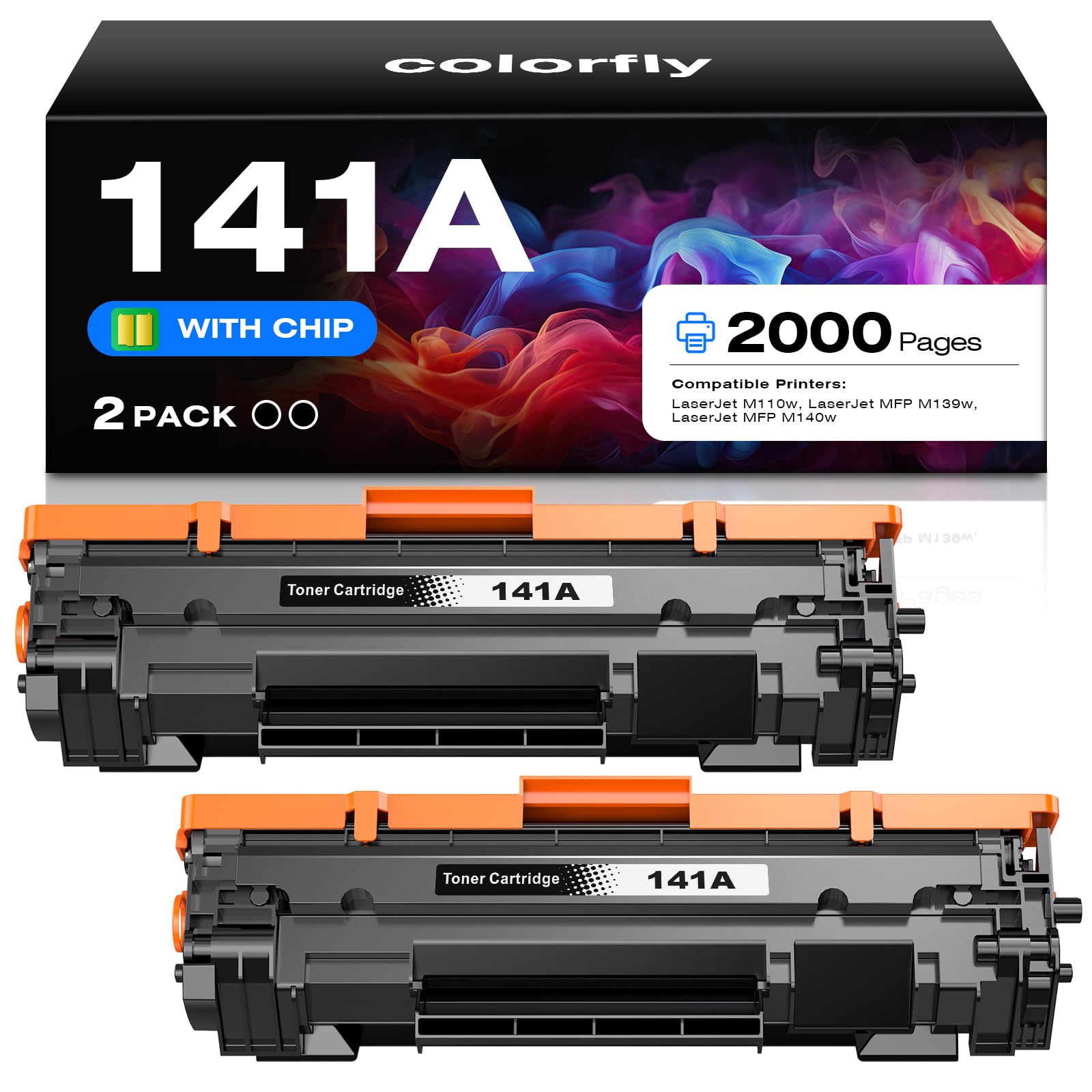 Photo 1 of [with Chip] 141A Toner Cartridge Compatible for HP LaserJet 141A W1410A Black Toner as Replacement with HP Laser Jet Series M110 M110w, LaserJet MFP Series M139w M140 M140w (2 Black)