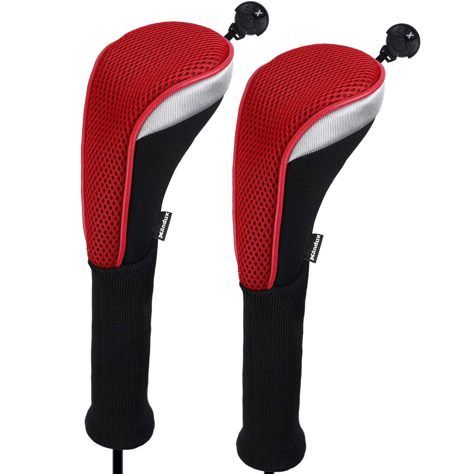 Andux Long Neck Golf Hybrid Club Head Covers with Dial No. Tag CTMT-02 2pcs Red