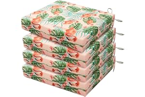 HARBOREST Outdoor Chair Cushions Set of 4 - Square Corner Waterproof Outdoor Cushions for Patio Furniture - Patio Furniture Cushions with Ties, 18.5"x16"x3", Flamingo