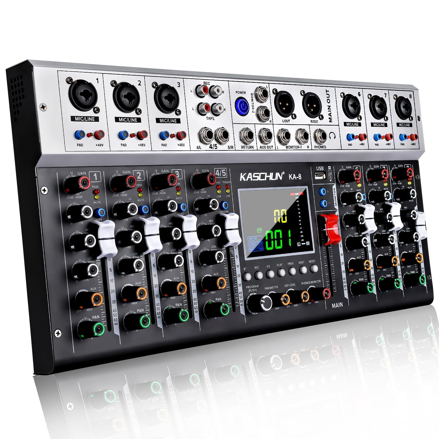 Photo 1 of 8 Channel Professional Audio Mixer with Large-size LED Display, 256 DSP Effects, Exquisite and Portable, Suitable for Multi-functional Recording Studio Equipment for Live, Broadcasts, etc. (KA-8)