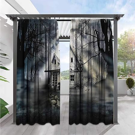 Amazon Com Marilds Halloween Window Curtains Haunted House Dark
