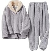 Peaceglad Mens Fluffy Coral Fleece Pajamas Set Pullover Pants Loose Plush Warm Loungewear Sleepwear