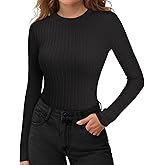 MANGOPOP Long Sleeve Shirts for Women Thermal Ribbed Crew Neck Lightweight Sweater Fitted Fall Winter Womens Tops 2025 Trendy