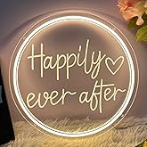 Happily Ever After Neon Sign Dimmable LED Neon Lights Sign for Wall Decor USB Powered LED Sign for Wedding Anniversary Valentine's Celebrations Bedroom Art Sign Decorations 30CM*30CM