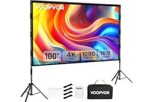 Outdoor Projector Screen and Stand: VOOPVOR 100 inch Portable Projector Screen Indoor - Upgraded Movie Screen 16:9 4K HD - Wrinkle-Free Lightweight Projection Screen with Carry Bag for Backyard Night