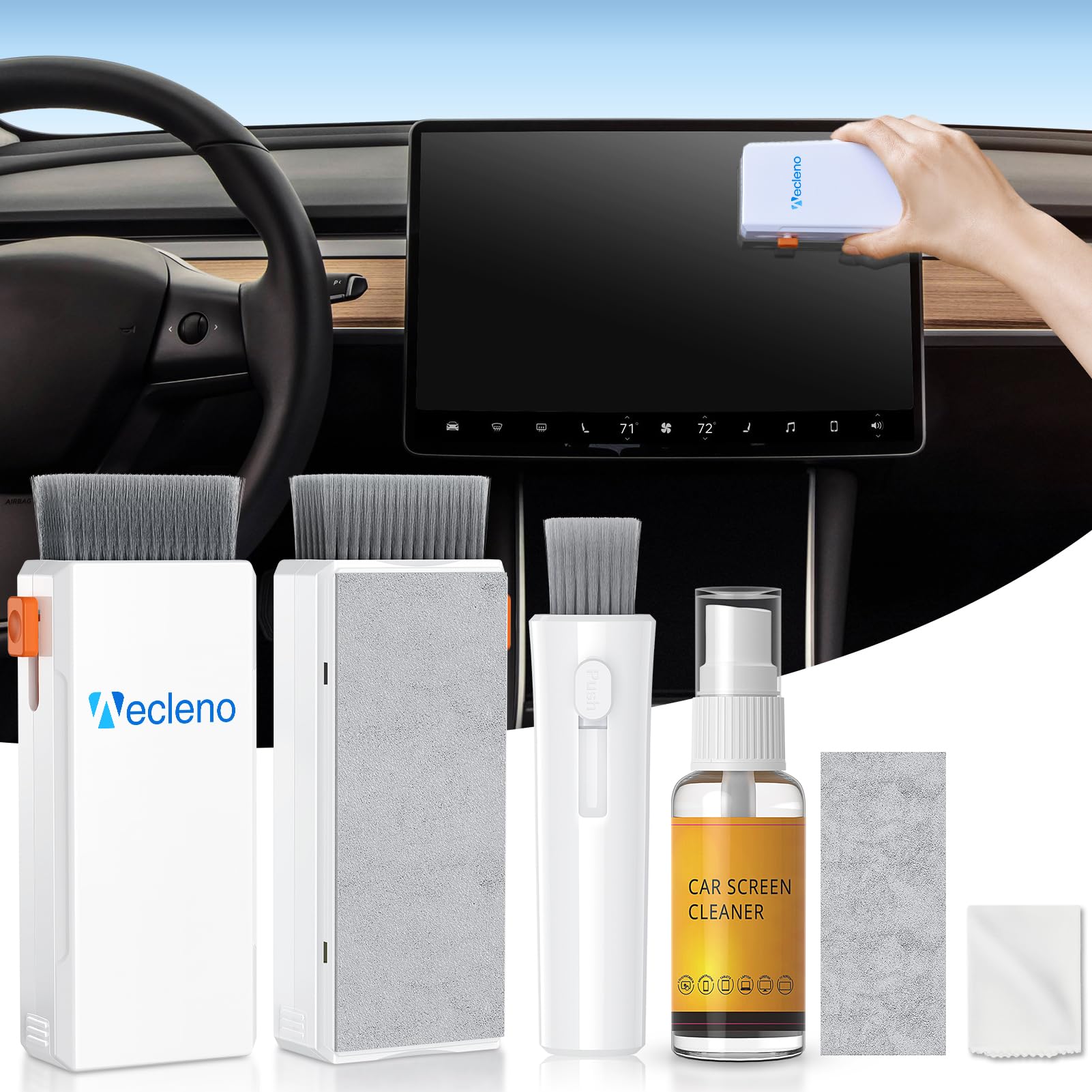 WeCleno Car Screen Cleaner Kit Touchscreen Cleaner, Electronic Cleaner for Tesla, BMW, Ford Car Cleaning Brush Screen Cleaner for Touch Screens, Laptop, TV,Car Cleaning Kit Bright White
