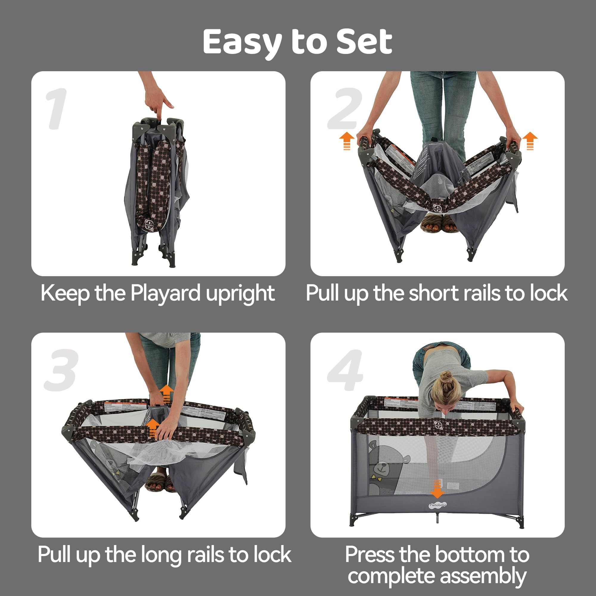 Pamo Babe Portable Crib Baby Playpen with Mattress and Carry Bag Grey