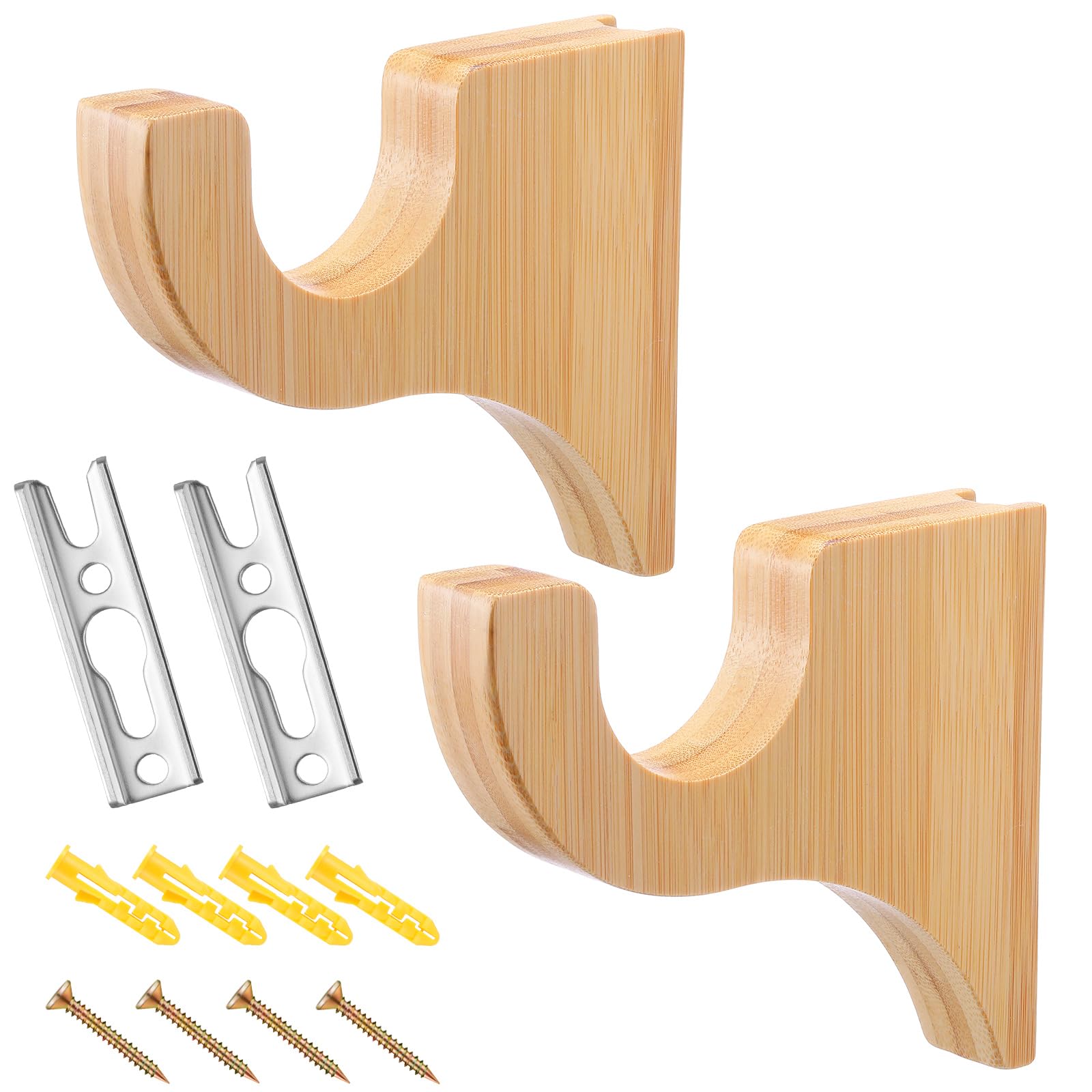 Photo 1 of Briwooody 2 Pack Wooden Curtain Rod Brackets Curtain Rod Holder Wood Brackets Classics 3 1/2" Return Bracket for 2" Pole (Wood Color)