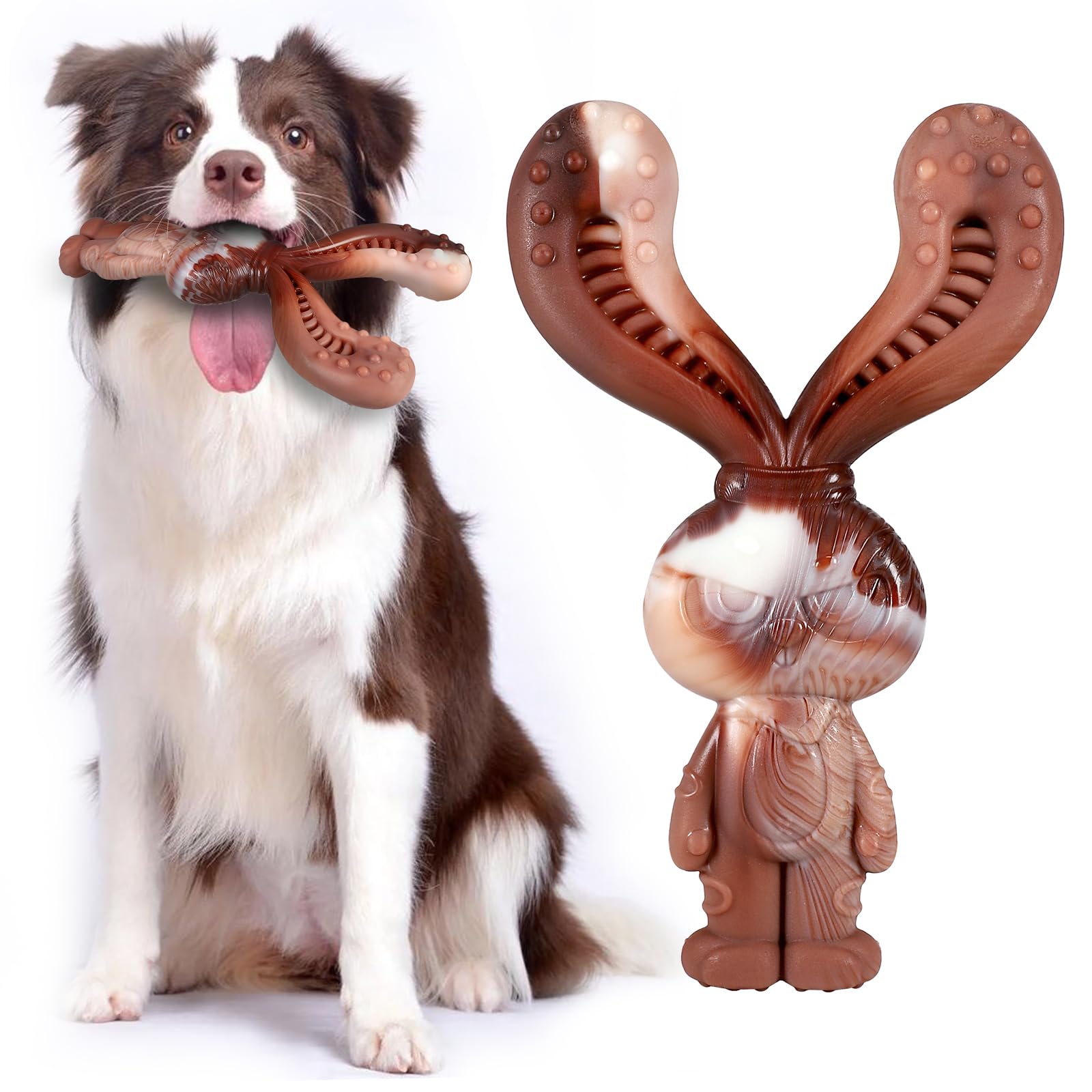 Mapneng Indestructible Dog Toys for Aggressive Chewers, Long Lasting Beef Flavour Nylon Chew Toys, Tough Dog Toys for Medium and Large Dogs, Teeth Brushing and Boredom Brearking (Rabbit)