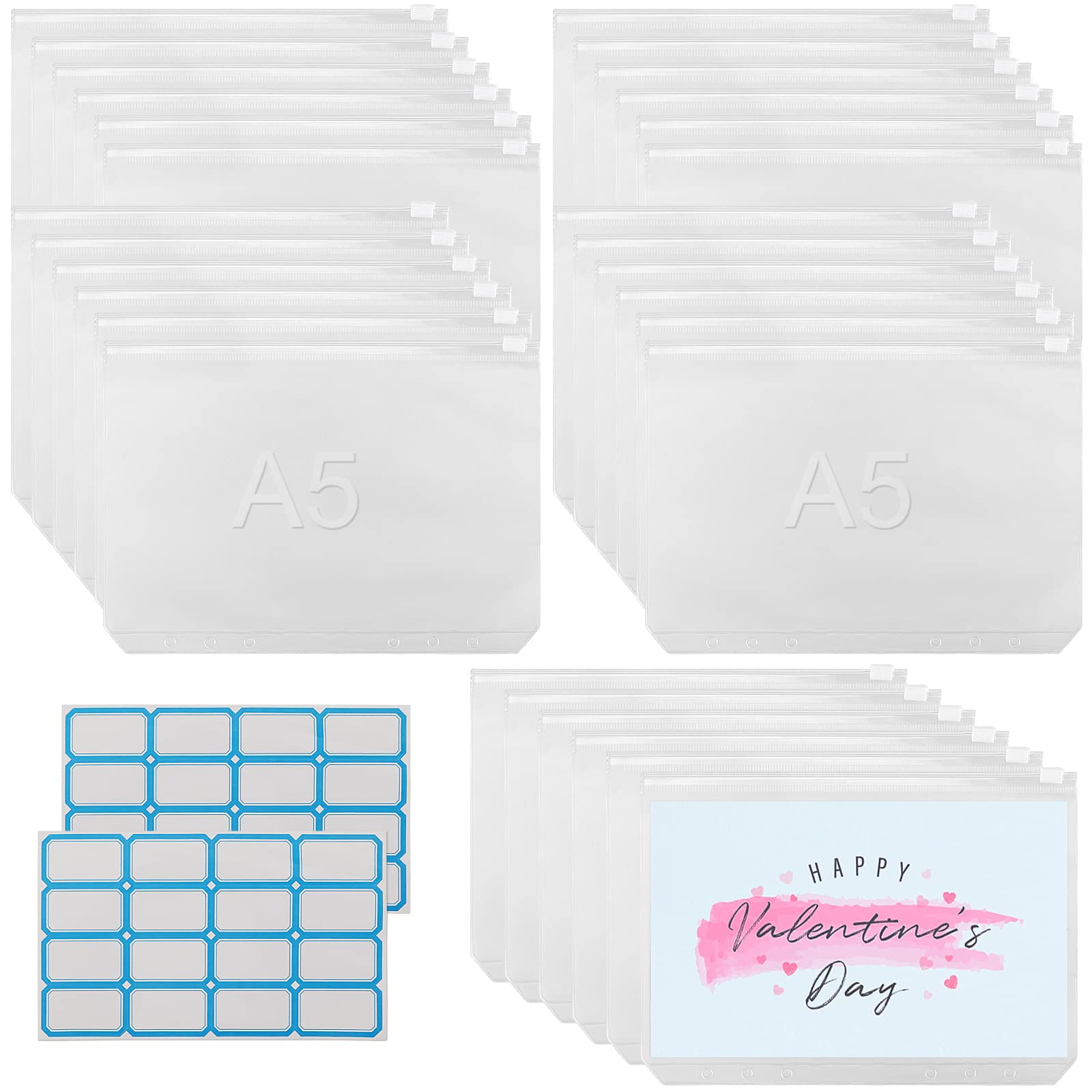 PINGEUI A5 Clear Pockets, 30 Pack, PVC, Waterproof, Transparent, 21 x 15 cm