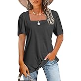 JomeDesign Womens Tops Casual Short Sleeve Square Neck Shirts Puff Sleeve Tshirts Loose Casual Blouse Summer Tee