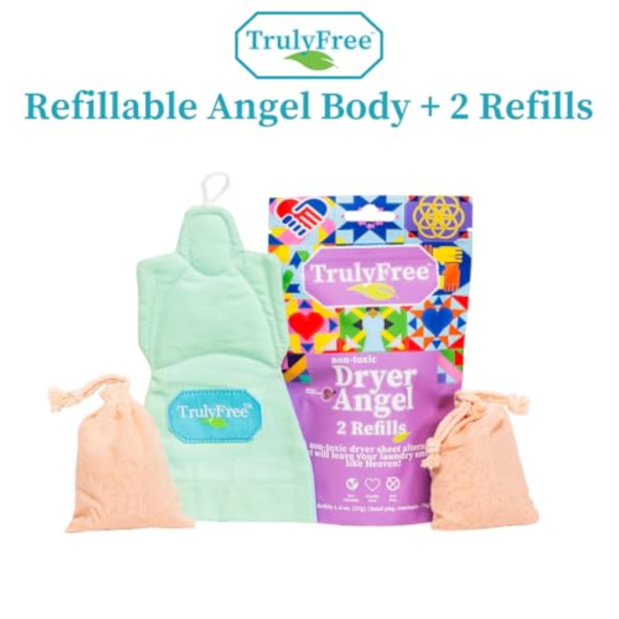 Dryer Angel: Refillable Non-Toxic Dryer Sheet Alternative, Fabric Softener and Scent Booster - Includes: 1 Dryer Angel Cover with 2 Refills