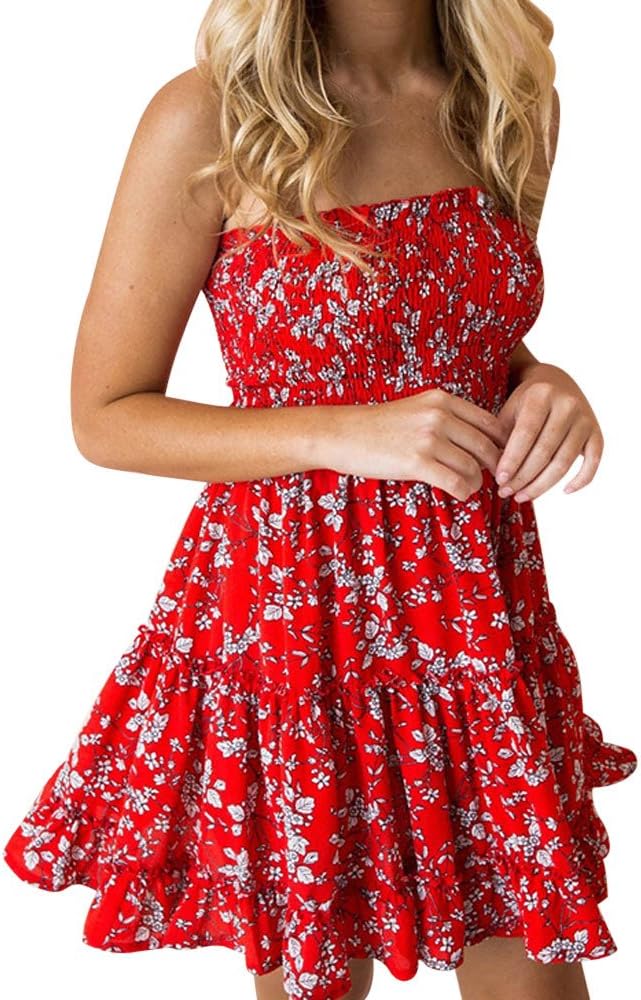 Cloud ROM Women Sexy Printing Off Shoulder Sleeveless Mini Dress Princess Dress Ladies Strapless Casual Sexy Party Evening Dress Summer Sleeveless Sundress Beach Dresses Cocktail Dress